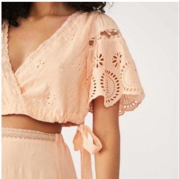 [Free people] Tangerine Embroidery Lace Crop Blouse Top - Picture 5 of 11